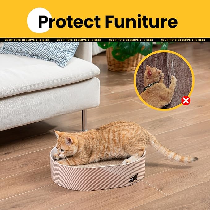 Conlun Cat Scratcher Box with 4 Cat Scratching Board Reversible Scratch Pad, Heavy Duty Corrugated Cardboard Pet Bed Lounger Kitty Scratchers for Indoor, Protects Furniture,Kittens Gifts-Large