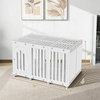 AOOLE Dog Playpen with Door & Cover Top, Fence Panel Puppy Playpen, Room Dog Crate, Pet Playpen for Small & Medium Dogs, Puppy Play Pen for Indoors & Outdoor (50" L x 35" W x 30" H)