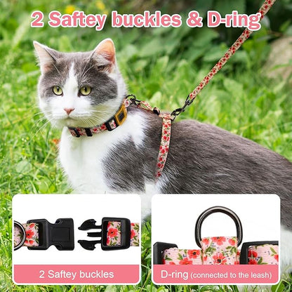 Hikiko Cat Harness and Leash Set Escape Proof Adjustable Walking Travel Cute Kitten Harness for Small Medium Large Cats (Cream Natural, S)