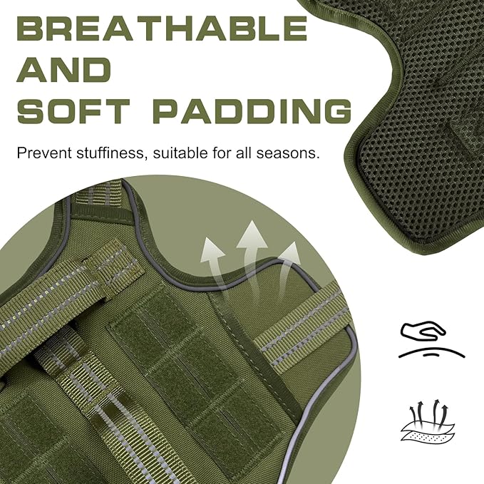 Tactical Dog Harness Medium Sized, Heavy Duty No Pull Dog Harness with Handle, Easy On and Off Service Dog Vest with Molle System, Reflective Pet Vest for Walking Hiking Training