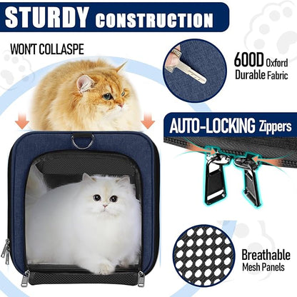 GAPZER Dog Carrier Soft/Cat Crates Large Cat 20 to 25 pounds/Softsided Pet Car Travel Carry Bag 15 Pound Puppy/Top Open Transport Kennel Navy