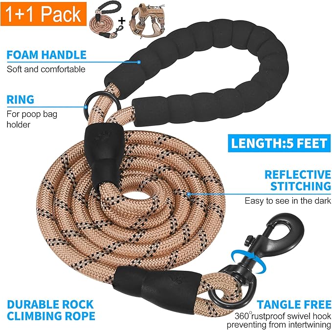 Beebiepet Heavy Duty Tactical Dog Harness for Small Dogs, No Pull Adjustable Pet Harness Reflective Service Training Easy Control Pet Vest Military K9 Working Dog Harnesses- Small, Brown