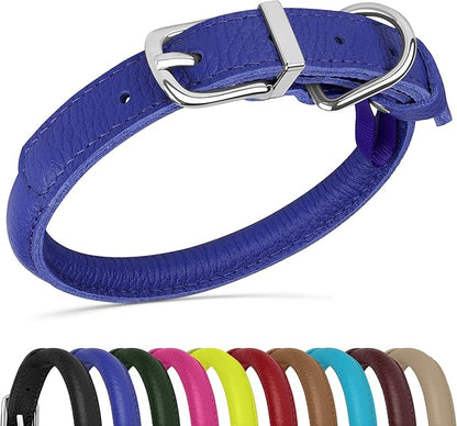 OOPSDOGGY Rolled Leather Dog Collar Soft Roll Collars for Small Medium Large Dogs Puppy (Navy Blue, XXS, 7"-9")