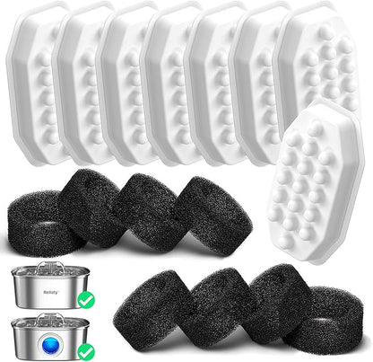 Rellaty Official Cat Water Fountain Filters Replacement & Pre-Filter Sponges for 3.2L/108oz Automatic Pet Fountain Dog Water Fountain