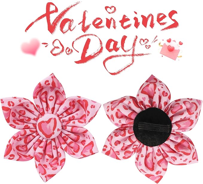 UP URARA PUP Valentine Dog Collar with Flower, Heart Flower Collar for Puppy Girl Boy Dog or Cat, Comfortable Dog Collar Flower with Durable Metal Buckle, Cute Pet Collar, M, Neck 13.5-22in