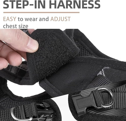 PUPTECK Adjustable Dog Harness Collar and Leash Set Step in No Pull Pet Harness for Small Medium Dogs Puppy and Cats Outdoor Walking Running, Soft Mesh Padded Reflective Vest Harnesses, Black XXS