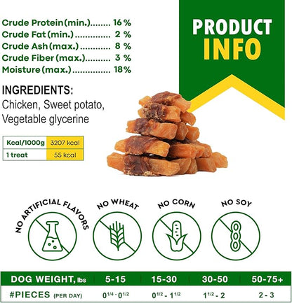 Beloved Pets Sweet Potato Dog Treats & Healthy Chicken Chews 10.6 Oz - Puppy Snacks & Soft Bones for Large, Medium & Small Breeds - Natural Dog Food & Grain-Free, Rawhide-Free Training Jerky Wraps