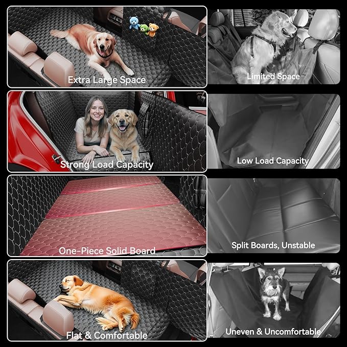 DIAMOOKY Dog Car Seat Cover for Back Seat, Waterproof Back Seat Extender for Dogs w/Door & Headrest Protector, Hard Bottom Pet Bed Hammock Holds 420lbs, for Cars SUVs Small Trucks(Not for 3-row seats)