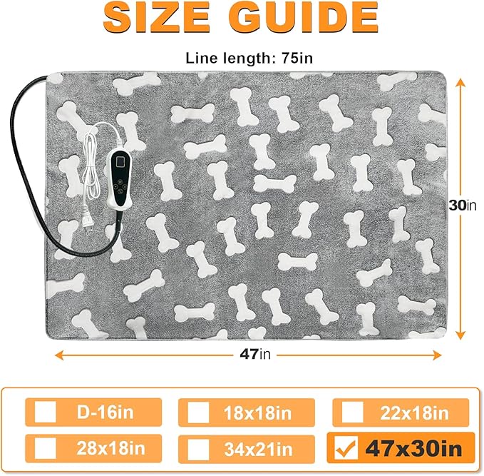 Bestio Extra Large Dog Heating Pad,47x30 in Heated Dog Bed with Constant Heat & Auto Modes，MET&UL Certified Pet Heating Pad with Soothing Warmth,Chew-Resistant Cord,Waterproof Washable Cover-Gray