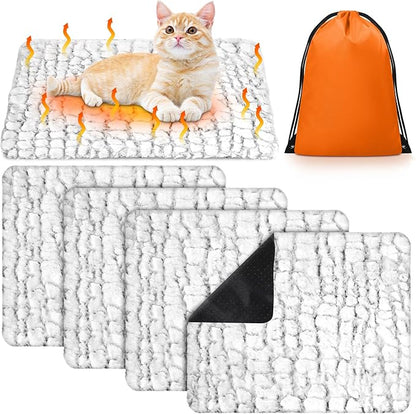 Riakrum 4 Pack Self Warming Cat Beds, 24" x 18" Soft Thermal Self Heating Pet Pads, Non-Slip & Washable Heated Mats with Storage Bags for Cats & Dogs Indoor Outdoor Use