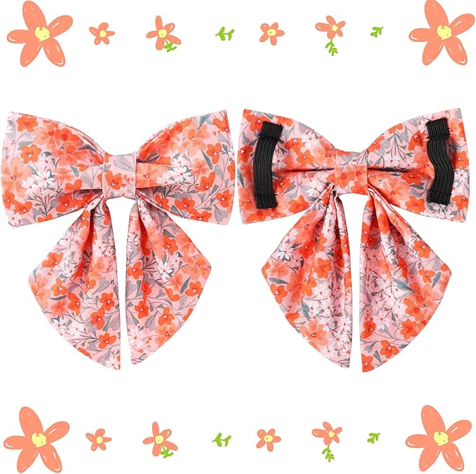 Orange Flower Bowtie Dog Collar - Summer Collar for Puppy Boy Girl, Comfortable Cotton With Metal Buckle, M