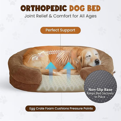 Miorun Bolster Dog Bed, Extra Thick 4.7 Inch Large Orthopedic Dog Bed with Memory Foam, Pet Couch Bed with Supportive Structure, Removable Washable Cover, Durable and Stylish Dog Bed for Large Dogs