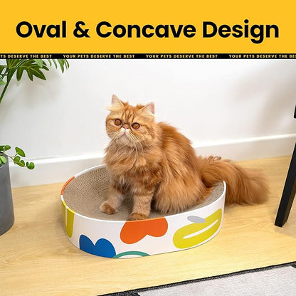 Conlun Cat Scratcher Cardboard,2 in 1 Oval Cat Scratch Pad Bowl for Indoor Kitty Grinding Claw,Round Kittens Scratching Board Corrugated Lounge Pet Beds&Furniture Protector for Couch&Carpets&Sofas