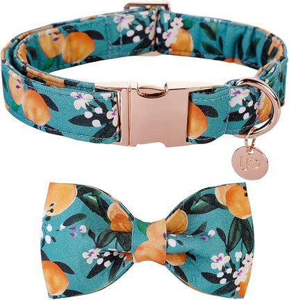 Dog Collar with Bow Tie, Durable Comfortable Cotton Dog Bowtie Collar with Metal Buckle for Medium Dog Girl Boy, Summer Cute Dog Collar, M