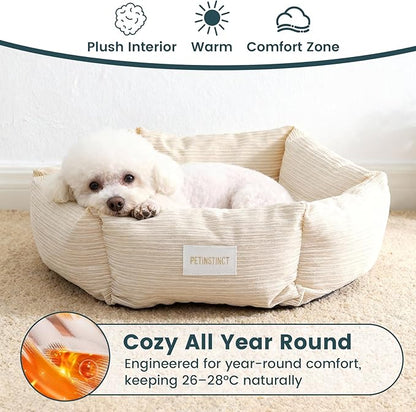 Petinstinct Cat Bed, 22 Inch Washable Corduroy Cat and Small Dog Bed with Removable Cover & Anti-Slip Bottom, Calming Comfort Pet Bed for Pets up to 15 lbs (Pink)