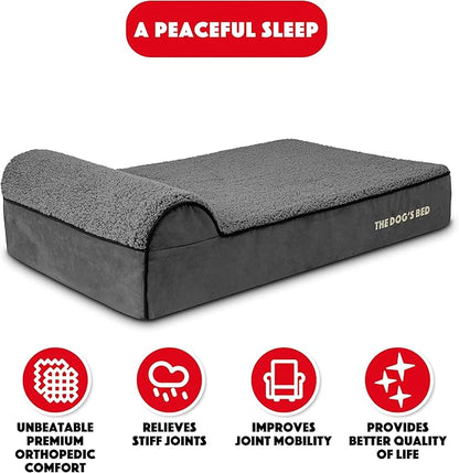 The Dog’s Bed Orthopedic Headrest Dog Bed Large Grey Plush, Memory Foam, Pain Relief for Arthritis, Hip & Elbow Dysplasia, Post Surgery, Lameness, Waterproof Washable Cover, Veterinary Approved