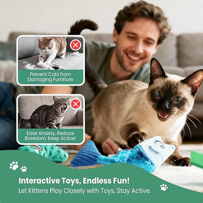 PURETOY Catnip Toys Set of 3 – Fish, Chili Pepper and Cucumber Plush Cat Toys for Indoor Cats, Natural Catnip Filled Interactive Chew and Teething Toys for Kittens