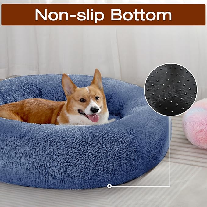 JOLLYVOGUE Dog Bed, Calming Anti-Anxiety Large Dog Bed, Fluffy Donut Cushion for Medium and Large Pets (27"/30"/36")