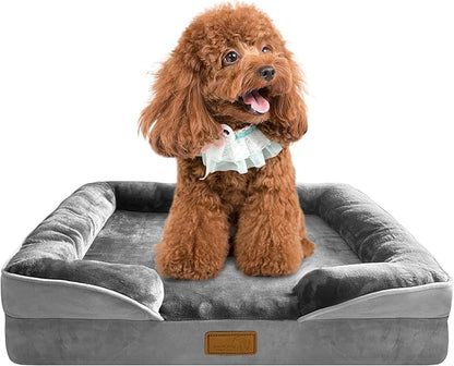 Spotted Play Orthopedic Dog Bed with Sides - Dog Sofa Beds for Small Dogs, Supportive Foam Pet Couch Bed with Washable Removable Cover, Waterproof Lining and Non-Slip Bottom, Grey - S