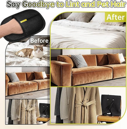 Electrostatic Pet Hair Remover Glove, Reusable Cat Dog Electrostatic Hair Remover Grooming Glove Brush Tool, Suitable for Sofas, Clothing, Carpets, Curtains (Black-2Pcs)
