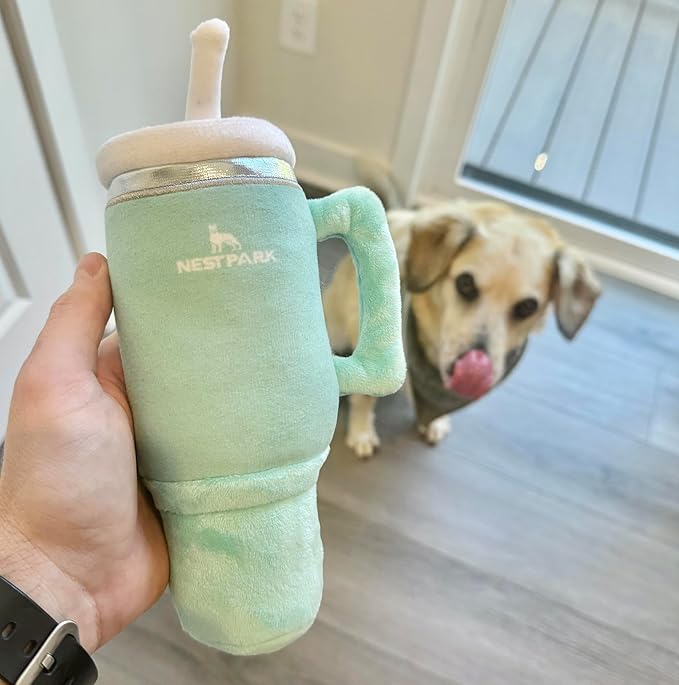 Nestpark Tumbler Cup Funny Dog Toy - Parody Plush Squeaky Crinkle Dog Toy (Seafoam Green)