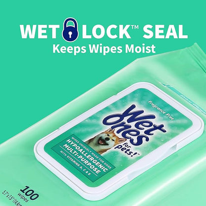Wet Ones for Pets Hypoallergenic Multi-Purpose Dog Wipes with Vitamins A, C & E No Fragrance Hypoallergenic Dog Wipes for All Dogs Wipes Multipurpose Pouch Dog Wipes (Pack of 1, 100 Count Total)