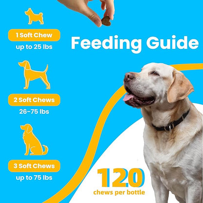Omega 3 for Dogs –Skin & Coat Supplement – Omega Rich Salmon Oil, Krill Oil & Fish Oil – DHA&EPA for Itchy Skin Relief, Shiny Coat, Shedding & Allergy Support – 120 Soft Chews