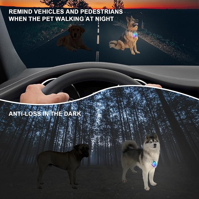 Dog Collar Light 4 Modes RGB Lights High Capacity USB Rechargeable Dog Light Waterproof for Night Walking(2 Pack Black)