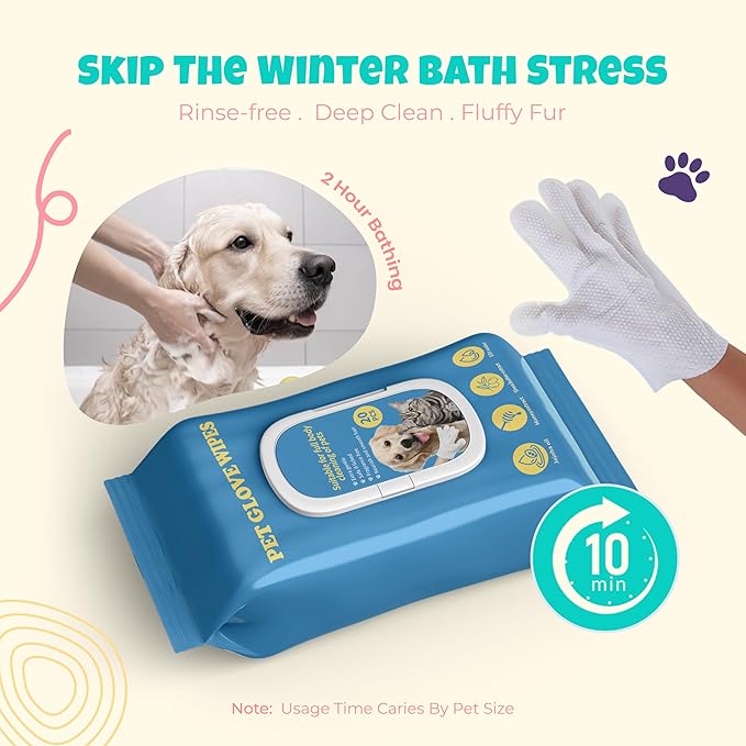 TREZUMA Pet Glove Wipes for Dogs & Cats | No Rinse Full Body Cleaning Gloves | Ear & Eye Wipes Set | Gentle Grooming for Paws Face Ears Coat | Alcohol Free