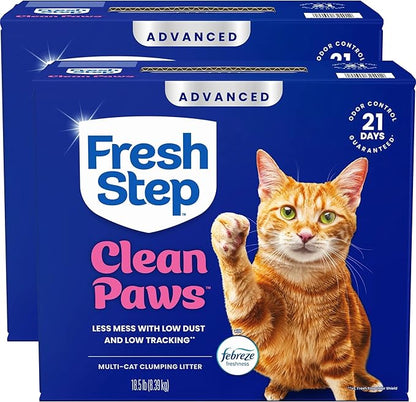 Fresh Step Clean Paws Advanced Multi Cat Clumping Litter with Febreze Freshness, 18.5 lb Each, Pack of 2 (Package May Vary)