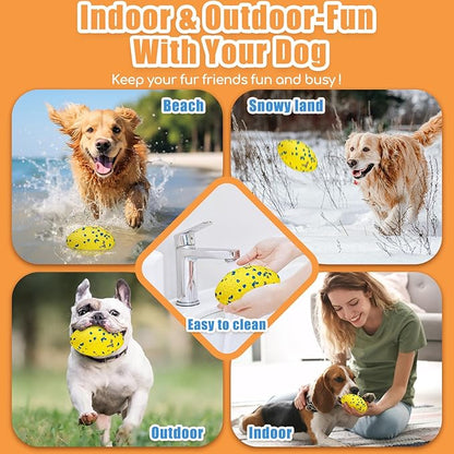 Moonorange 4.72" Indestructible Large Rugby Balls for Aggressive Chewers Durable Olive Bouncy Interactive Football Toy for Dogs Fetch Game Lightweight Floating Outdoor Training, Yellow