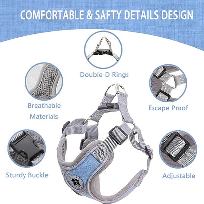 Small Dog Harness and Leash Set,No Pull Adjustable Step in Soft Mesh Vest Harness,Easy Walk Reflective Pet Harness with Padded Handle for Walking Training Small Medium Large Dogs and Cats (Blue, S)