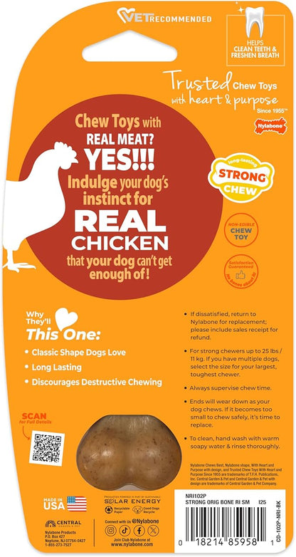 Nylabone Original Bone Strong Chew Toy for Dogs Made with Real Chicken, Durable Dog Chew Bones for Aggressive Chewers, Long-Lasting Flavor Keeps Dogs Busy, Small Dog Toys - Up to 25 lbs, 1 Count