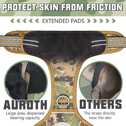 AUROTH Tactical Dog Harness for Small Medium Dogs No Pull Adjustable Pet Harness Reflective K9 Working Training Easy Control Pet Vest Military Service Dog Harnesses Woodland Camo M