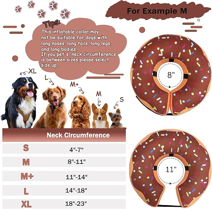 Recovery Donut Collar for Dogs & Cat,Inflatable Dog Cone Collar Alternative After Surgery,Soft Dog Cone for Large Medium Small Pet, Adjustable Pet Neck Donut(Brown,X-Large)