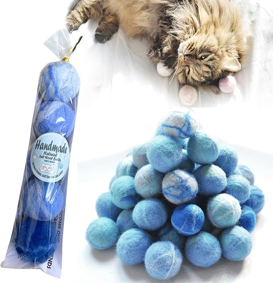 BALLMIE Felt Wool Cat Toys Ball with Catnip and Bell, Natural Handmade (Baby Blue (5 Units))