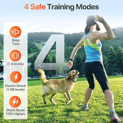 Dog Training Collar, Dog Shock Collar with Remote Control, Electric Shock Collar with 4 Training Modes, IP68 Waterproof Rechargeable e Collar for Large Medium Dogs with Beep Shock and Security Lock