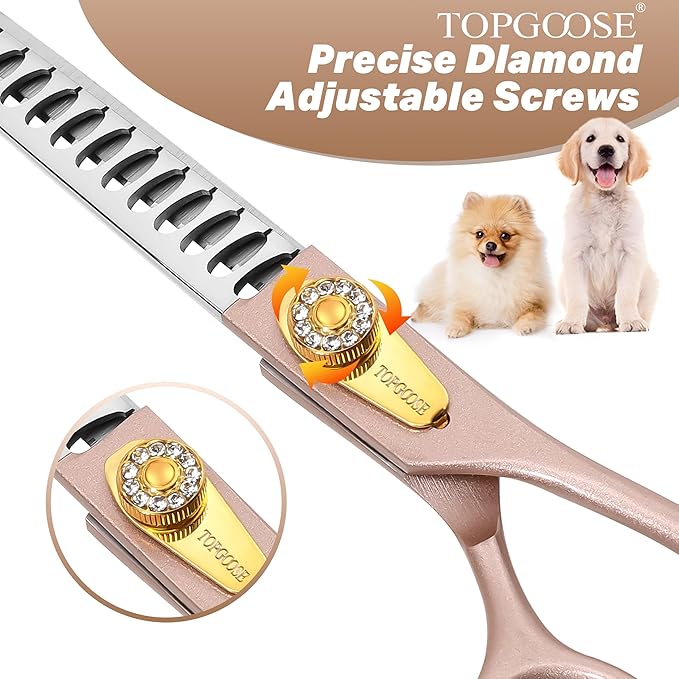 TOPGOOSE Thinning Shears for Dogs and Cats Pet Grooming Scissors Chunkers Shears 440C Stainless Steel Professional Dog Trimming Scissors 7.5'' (Rose Gold, Chunker)