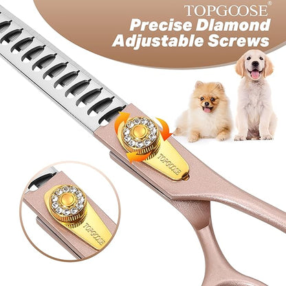 TOPGOOSE Thinning Shears for Dogs and Cats Pet Grooming Scissors Chunkers Shears 440C Stainless Steel Professional Dog Trimming Scissors 7.5'' (Rose Gold, Chunker)