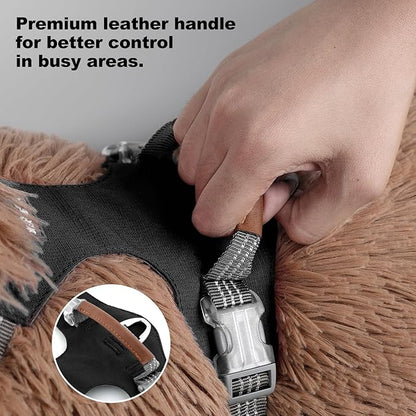 ApakBak No Pull Dog Harness – Adjustable Reflective Nylon Vest for Small Medium Large Dogs, Escape Proof Training Harness with Leather Control Handle, Lightweight Aluminum Hardware (Black, XL)