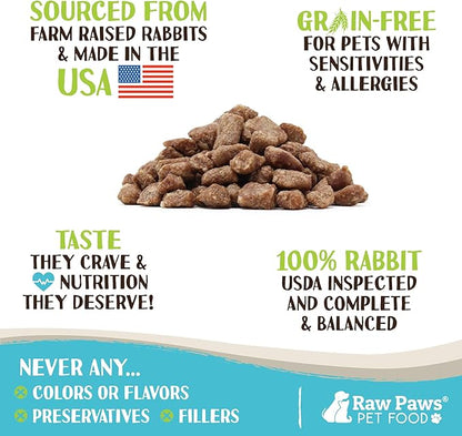 Raw Paws Freeze-Dried Pet Food for Dogs & Cats- Rabbit Recipe, 4-oz - USA Raw Dog Treats for Training - Cat and Dog Treats - 100% Rabbit Meat, No Added Hormones or Antibiotics