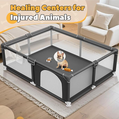 71x59x26 Inches Puppy Playpen with Gate, Dog Playpen for Puppies or Small Dogs, Sturdy Safety Dog Fence Pet Playpen with Thickened Fabric, High-Strength Nylon Wire Mesh for Indoor & Outdoor,Washable