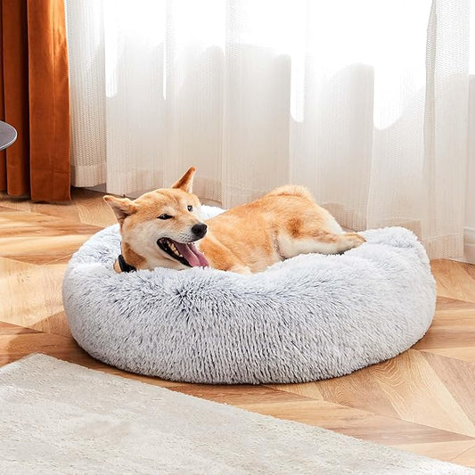 NEWBULIG 37.4x37.4 Inch Dog Bed Large Sized Dog, Donut Shape Cat Beds for Indoor Cats with Washable, Anti-Slip, Faux Fur