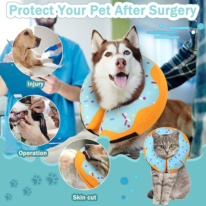 Recovery Donut Collar for Dogs & Cat,Inflatable Dog Cone Collar Alternative After Surgery,Soft Cone for Large Medium Small Dog,Adjustable Pet Neck Donut(Blue,Medium+)