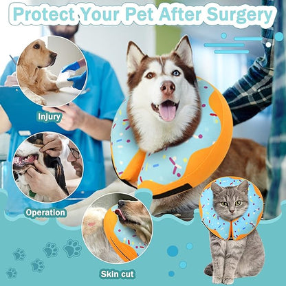 Recovery Donut Collar for Dogs & Cat,Inflatable Dog Cone Collar Alternative After Surgery,Soft Cone for Large Medium Small Dog,Adjustable Pet Neck Donut(Blue,Large)