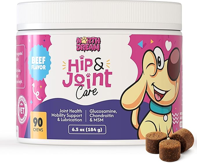Hip & Joint Supplement for Dogs – Glucosamine, Chondroitin, MSM, Turmeric & Hemp Oil – Natural Mobility & Pain Relief Soft Chews – Beef Flavor – 90 Count – Made in USA