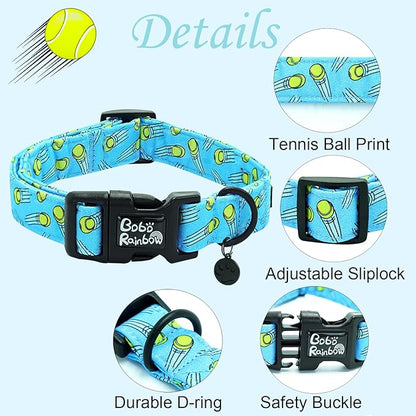 Dog Collar-Tennis Balls Print Adjustable Pet Collars Comfortable Spring Summer Puppy Collar Cute Cotton Durable Collars Gift for Large Dogs
