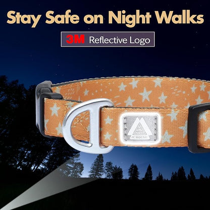 Fall Dog Collar, Cute Star Pattern Brown Collars for Girl & Boy,Reflective,Soft Padded Neoprene,Fully Adjustable,Durable & Lightweight Medium Dog Collar, (Star, M)