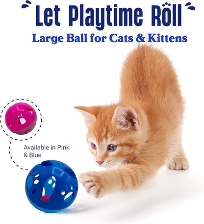 LOVINPUP Large Cat Ball Toy with Bell – Interactive Rolling Design for Active Play – Sturdy Plastic Cat Toy Ball That Stays Visible During Play – Blue 1 Pack for Cats, Kittens, and Small Pets