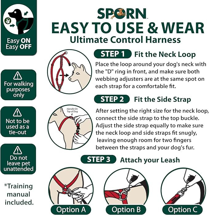SPORN Ultimate Control No Pull Dog Harness for Large Dogs - 4-in-1 Adjustable L/XL Dog Harness with Front, Back & Dual-Clip Options & Emergency Grab Handle - Easy On/Off, Padded Comfort (Black, L/XL)